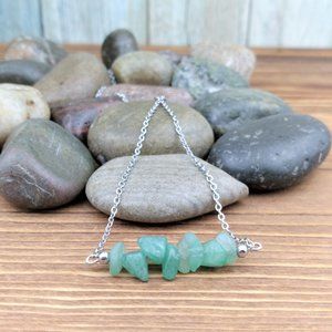 Green Aventurine Agate Bar Charm Stainless Steel Chain Necklace